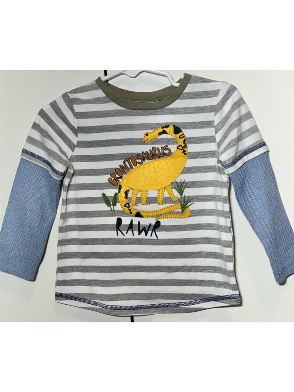 Mud Pie 12m 18m 2T 3T NWOT dinosaur dino brontosaurus stripe shirt embroidery